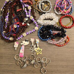Lot of 45+ Teen / Tween Jewelry- Rings, Bracelet, Necklaces, Hair Clips